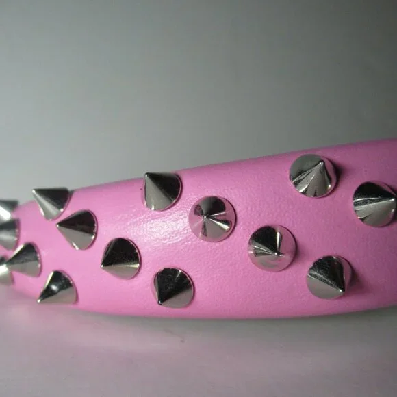 1 Black & 1 Pink Pleather Studded Spiked Headband Punk Alternative Goth Emo New - Picture 6 of 14